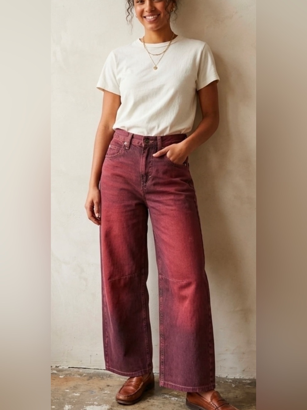 BDG Wide-Leg High-Waist Jeans in Rust Red